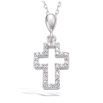 Les Tr&eacute;sors De Lily [K2569] - Pendentif Argent 'Croix de Cristal' blanc argent&eacute; (rhodi&eacute;) - 20x10 mm valge