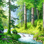 Ristpistete komplekt DIY Teemanttikandid Forest Brook T&auml;is&uuml;mmargune Teemantmaaling Mosaiik Kodukaunistus 30X30CM