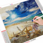 3D t&auml;ispuur Teemantmaaling Pilt kivist teemanttikandist Maastiku Mere&auml;&auml;rne mosaiik Ranna sisekujundus Full Round （30x30CM）