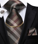 HI-Tie meeste kohvilipsekett siidist kaelasideme taskur&auml;tik mansetin&ouml;&ouml;bid &auml;ripulmadeks N-3014 kohv