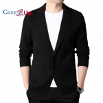 Cozy Up meeste kardigan V-kaelusega kampsun kootud kampsun jakk avar &uuml;likonna krae M must