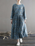 Johnature naiste hiina stiilis vintage kleidid pikkade varrukatega lillelised hommikumantlid kevadn&ouml;&ouml;biga naiste riided pehmed kleidid One Size sinine