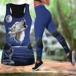 White Wolf Dog Print Jooga komplekt naistele Moodne 3D Prinditud Treening Retuusid Fitness Sport K&otilde;rge v&ouml;&ouml;kohaga vabaaja joogap&uuml;ksid M sinine