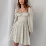 Latern, pikkade varrukatega, Ruched Print A Line Kleit Seksikas &scaron;ikk suvine rannakleit Lilleline kleit Naiste ruudukujuline kaelusega sidemega minikleit 21876 XS roheline