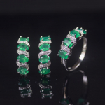 925 Sterling h&otilde;bedane naturaalne ahhaat ehtekomplektid komplektid klambrid k&otilde;rvar&otilde;ngad elegantsed s&otilde;rmus 6*4 mm kalliskivi naisele pulmakink Uus us ring size 6# roheline
