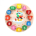 (H0826)Digitaalse kella geomeetria klotsid puidust koomiksipingviini ajanumbri m&auml;nguasi lastele One Size