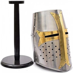 Messingist ristis&otilde;dija kiiver | Keskaegsed metallist r&uuml;&uuml;tlikiivrid | PREMIUM KVALITEET koos paigaldatud NAHAST voodriga