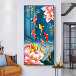 Isetehtud teemantmaal mitmev&auml;rvilised kala- ja lootospildid ristpistes t&auml;is &uuml;mmargune ruudukujuline mosaiik 5D teemanttikand A238 Full Round 20x40CM