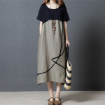 Suvine naiste seelik avar, suur naiste moe kokkup&otilde;rge v&auml;rviga &uuml;mara kaelusega kleit M kohv