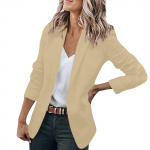 Naiste vabaaja rev&auml;&auml;riga avatud eesmine pikkade varrukatega t&ouml;&ouml;kontori &uuml;likond jakk L beež