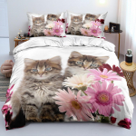 Kasside 3D-teemaline voodipesukomplekt, udusuletekk ja padjap&uuml;&uuml;r, 2/3 t&uuml;kki AU240 * 270 &uuml;lisuur pehme kodukaunistus EU Single 135x200cm