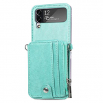 T&auml;ielik nahast kaitse&uuml;mbris Samsung Galaxy Z Flip 4 5g Flip4 Flip3 Flip 3 Zflip4 jaoks, kaardipesa, telefonirihm, stendkate for Samsung Z Flip 3 sinine