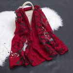 Kevad-suvi uus p&auml;ikesekaitsekreem siidist sall L&otilde;igatud lilledega sall Rose Jacquard sall Silk Organza Paisley-Red