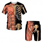 Gooti punk stiilis meeste T-s&auml;rgi komplektid Horror Scary Skeleton 3D Print Spordidress T s&auml;rgid L&uuml;hikesed p&uuml;ksid 2 t&uuml;kki T&auml;navar&otilde;ivad Suurem&otilde;&otilde;duline &uuml;likond 2XL