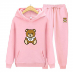 Uus s&uuml;gistalvine v&auml;ike karu tr&uuml;kitud kapuuts + p&uuml;ksid meeste naiste vabaaja kapuutsid Pusa Spordir&otilde;ivad meeste fliisist kapuutsiga &uuml;likond S roosa