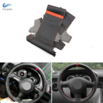 VW Golf 4 MK4 jaoks 1998 - 2004 Passat B5 jaoks 1996 - 2005 Vana stiilis auto rooliratta nahkkatte dekoor must punasega gray