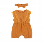 Suvised Beebit&uuml;drukute p&uuml;ksid Baby Solid Pits Disain Riided Linased volangid V&auml;ikelaste Flare Sleeve Jumpsuit Peapael &Uuml;heosalised 70