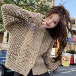 Magus ja v&uuml;rtsikas silmkoeline kampsun mantel naiste s&uuml;gisvintage vanust v&auml;hendav &otilde;huke k&otilde;hualust praetud taigna keerdumine kampsun naiste topp One Size khaki