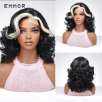 ALAN EATON V&auml;ike pitsiline esiosa must l&uuml;hike naturaalne laineline s&uuml;nteetiline parukas ilma tukkideta naistele igap&auml;evased Cosplay kuumakindlad kiudparukad