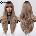 Pikakihilised s&uuml;nteetilised parukad naistele Pruun tumeblondid Ombre laineline parukas tukkidega K&otilde;rge temperatuuriga igap&auml;evane Cosplay moodne juuste parukas