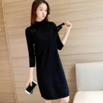 Rihmaga kampsun naiste s&uuml;gis- ja talvine uus avar kleit Korea versioon Slim Fit keskmise pikkusega silmkoeline seelik One Size kollane