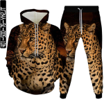 Kevad-s&uuml;gis meeste 3D Prinditud Loom Leopard 2tk Naiste spordidress, Plus S-6XL riided kapuuts ja p&uuml;ksid Sportweat komplekt XL brown
