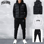 Meeste uus s&uuml;gis- ja talvem&uuml;&uuml;k &uuml;hev&auml;rvilise kirjaga tr&uuml;kitud kapuutsiga + vest + p&uuml;ksid vabaaja spordipaar, kolmeosaline komplekt XL valge