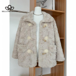 S&uuml;gistalvine uus paksendatud soe ka&scaron;miirist l&uuml;hike mantel Korea stiilis vabaaja &uuml;hev&auml;rviline mantel sarvede pandlaga S valge