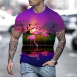 Flamingod At Sunset Meeste graafiline s&auml;rk vabaaja 3D jaoks lillale suvel puuvillane s&auml;rgi prinditud kaelaga igap&auml;evane p&uuml;hade l&uuml;hikeste varrukatega r&otilde;ivad r&otilde;ivad S