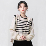 Prantsuse kootud kampsun naistele kevadel ja s&uuml;gisel, uus &otilde;rn lapiline kontrastv&auml;rvi s&auml;rk, triibuline kampsun top One Size must