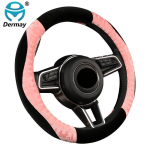 New Winter Car Steering Wheel Cover Soft Plush Thick embossing Design M Size fit Standard Steering Wheel Non-slip roosa
