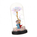 Preserved Flower in Glass Dome Artificial Gift for Her Home Decoration Rose Mother w Black Base_Colorful Light