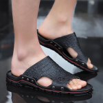 Meeste suvised lamedad sussid, eriti laiad liugustega sandaalid, vaba varbaga rannasandaalid vabaaja pehmest k&otilde;ndimisnahast sandaalid EU:38 must