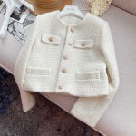 Naiste elegantne tviidkardigan l&uuml;hike mantel Kevadine ja s&uuml;gisene prantsuse stiilis l&uuml;hike jope naistele Moodne ja elegantne XL beež