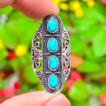 Natural Santa Rosa Turquoise Gemstone 925 Sterling Silver Ring Size 7 n6p71