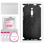 apgo Protective Skin Sticker for the back+sides compatible with Xiaomi Mi 9T, Full Wrap Film, Foil, Vinyl - Pattern Black Leather