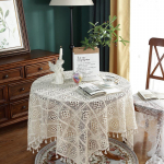 Ristk&uuml;likukujuline &uuml;mmargune laudlina pitsist Makraame Vintage laudlina Shabby Chic Tikitud piklik lauakate pulmade banketi p&uuml;hade pikad &otilde;htus&ouml;&ouml;gilauad 140*140cm（565g)