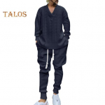 2 tk/komplekt Meeste spordir&otilde;ivaste &uuml;likond V-kaelusega pikkade varrukatega topid, elastsed n&ouml;&ouml;riga v&ouml;&ouml;koha taskutega dressip&uuml;ksid, komplekt Twist Texture vabaajar&otilde;ivad XXL must