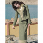 Retro temperamendi karusnahast kraega jakk pikk poolseelik kaheosaline &uuml;likond naistele s&uuml;gis-talvine uus kvaliteetne &uuml;likond S