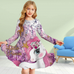 T&uuml;drukule vabaaja 3D-prindiga h&auml;belik &uuml;kssarviku kaelusega pikkade varrukatega kleit, printsessi kleit lastele 80 valge