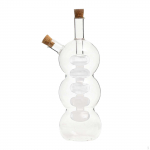 2 in 1 Oil and Vinegar Dispenser Glass Bottle Double Pourer with Cork Stoppers Handblown