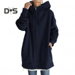 S&uuml;gistalvine kapuutsiga jakk T&otilde;mblukuga, n&ouml;&ouml;riga kapuuts, pikad varrukad lahtised &uuml;hev&auml;rvilised soojad taskud keskmise pikkusega kaela kaitsemantel M tumesinine v&auml;rv