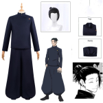 Geto Suguru Cosplay Kost&uuml;&uuml;m Anime Jujutsu Kaisen Geto Suguru Cosplay Koolivorm Parukas K&otilde;rvar&otilde;ngad &Uuml;likond Halloweeni Kost&uuml;&uuml;m meestele L-(Costume+Wig)
