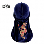 Naiste r&auml;tik Hiina stiilis draakoniga tikandiga paelusega reguleeritav kuldne samet tuulekindel &uuml;hev&auml;rviline piraadi peapael aadli s&uuml;mbol sall tumesinine v&auml;rv