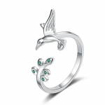 Uus Creative Bird Sweet Flower 925 Sterling Silver Jewelry Isiksus armas v&auml;rskete lehtedega oksakunsti avamisr&otilde;ngad Xzr041