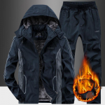 Meeste Talvine Pluss Suuruses Lumekomplekt Pikkade Varrukatega Kapuutsiga Kampsun + Soojad P&uuml;ksid Kaheosaline Komplekt 5XL