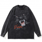 Streetwear Panther Graphic pestud must T-s&auml;rk Puuvillane Unisex Plus Size pikkade varrukatega T-s&auml;rk S must