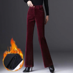 Naiste talvised p&uuml;ksid, k&otilde;rge v&ouml;&ouml;kohaga, paksud pehmed sametvoodriga &otilde;hukesed pantalonid Korea soe kontor Spodnie Corduroy Broek XL bordoo