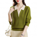 Naiste kampsun, v&otilde;ltsitud kaheosaline disain, rev&auml;&auml;ridega, pikkade varrukatega, liibuv, vabaaja s&uuml;gispluus kohv