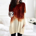 Naiste mood vabaaja pikkade varrukatega Halloweeni printimisega &uuml;mara kaelusega topelttaskuga T-s&auml;rk XXL